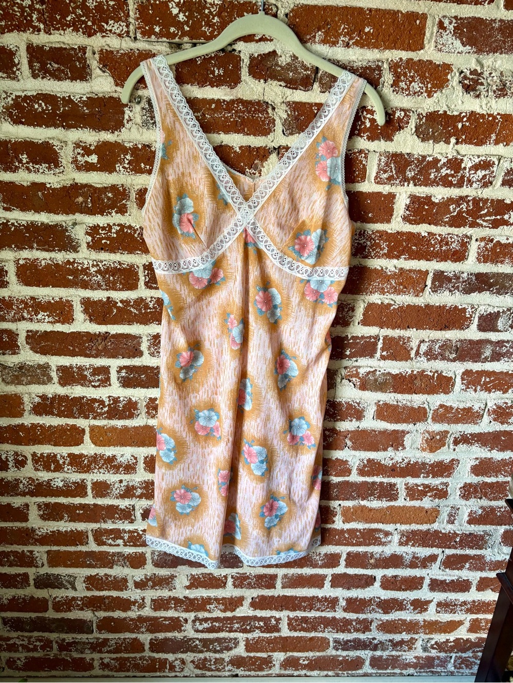Vintage Peach Floral Semi Sheer Slip Dress - Picture 3 of 6